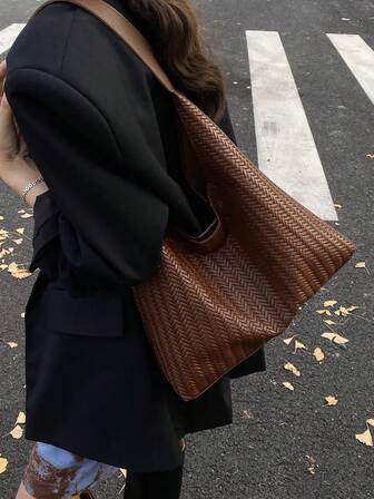 Wheat Ear Woven Tote Bag, Oversized Capacity, Casual Style, Fashion Commuter Shoulder Bag, New Autumn Collection