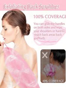 3pcs Exfoliating Gloves And Back Scrubber Set, Exfoliating Bath Gloves, Long Handle Exfoliating Back Scrubber (With Handle), Double-Sided, Ideal Gift For Christmas, New Year, Mother's Day, Graduation - Multicolor - View 2