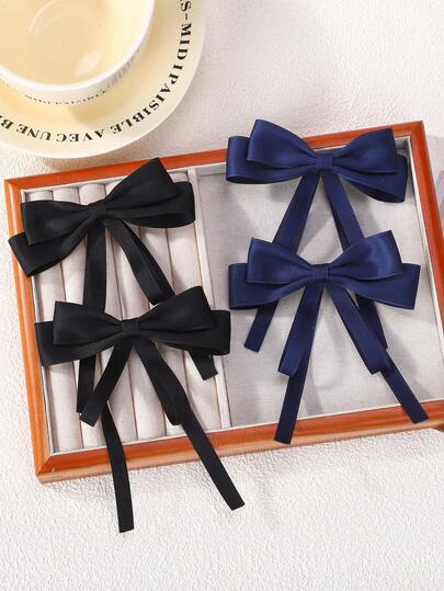 2 sztuki/zestaw spinek do włosów w jednolitym kolorze z kokardką, minimalistyczne, kwiatowe ozdoby do włosów dla dziewczynek, modne spinki do kucyka