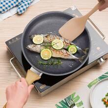 ABKOK 1pc Maifanshi Stone Coated Wooden Handle Flat Bottom Pan, Steak Frying Pan, Pancake Skillet, Non-Stick Cookware Suitable For All Cooking Methods, Gas Stove And Induction Cooktop - Multicolor - View 3