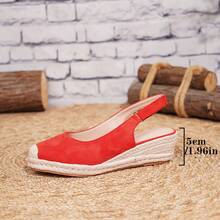 女士时尚搭扣设计休闲坡跟厚底鞋 - 紅色 - 查看 4