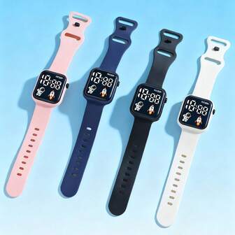 1 st unisex studentklocka med astronaut- och raketmönster och blinkande LED-ljus för studenter, elektronisk klocka med silikonarmband, lämplig för skolstart, presenter, mode och fritidskläder, daglig dekoration