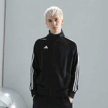 Adidas 男式字母图案侧条纹拉链运动夹克 - 黑色 - 查看 5
