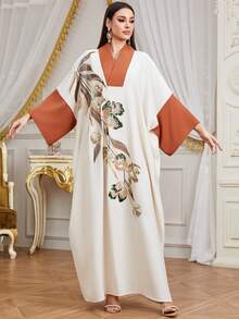 SISKAKIA New Elegant Patchwork Woven Fabric Sequin Beaded Embroidery Plus Size Dresses, Suitable For Holidays, Birthdays, Parties, Formal Evenings, All Seasons - Apricot - View 3