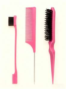 3pcs/Set Hair Curling Brush, Women Hair Curler Brush, Natural Hair Straightening Brush Set, Styling Brush, 9 Row Nylon Bristle - Multicolor - View 3