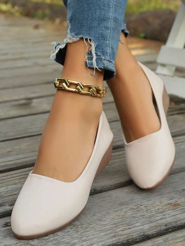 Damskie buty na koturnie w dużych rozmiarach, uniwersalne buty robocze, buty na koturnie ze skóry PU w jednolitym kolorze, odpowiednie do biura, na każdą porę roku