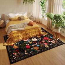 Rugcomf - Alfombra para sala de estar, 6 x 9 pulgadas, lavable a máquina, estilo bohemio, antideslizante, floral, clásico, de pelo bajo, alfombra grande para sala de estar, recámara, granja, comedor,(7' x 5' (Rectangular) Negro -) - Tipo 1 - Ver 5