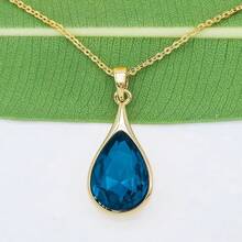 Navachi 18k Gold Plated Water Drop Pear-Shaped  Pendant Necklace 16inch+2inch{Inchcolor_nameinch:InchBlueinch} - 鋯石藍 - 查看 4