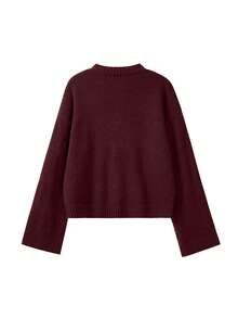 MORI Women's Spring/Autumn New Knitted Cardigan, Casual Minimalist Elegant Style, Round Neck Metal Button Ribbed Design, Solid Red Sweater Top, Suitable For Work Wear, New Year And Valentine's Day Gift