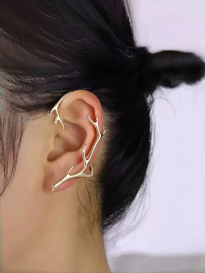 1pc Fashionable Versatile Unique Geometric Deer Horn Round Earrings, Suitable For Parties, Dinners, Gifts, And Daily Wear