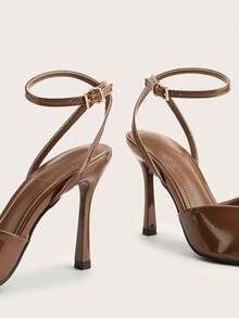 Sexy Criss-Cross Buckle Party Sandals, Minimalist Elegant Brown Open Toe Strap High Heel Shoes - Brown - View 5
