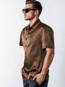 Men's Casual Short Sleeve Satin Shirt For Spring And Summer