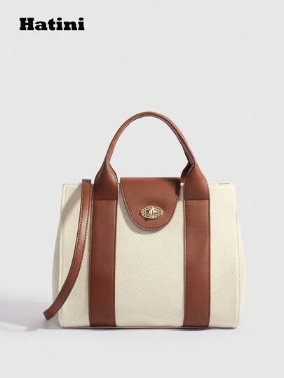 حقيبة يد كبيرة السعة بتصميم كتل اللون، من جلد صناعي وقطع قماش، خفيفة الوزن بشكل مربع صغير، حقيبة كتف أنيقة متعددة الاستخدامات، قابلة للفصل، مناسبة للنساء للمكتب والتنقل والمواعيد والتسوق والأنشطة اليومية والعطلات والشاطئ والمهرجانات والحفلات والمدرسة