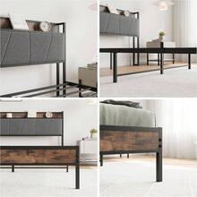 Bed Frame With Storage, Heavy Duty Metal Upholstered Platform Bed Frame Size With Headboard, Bed Base No Box Spring Needed, Noise, Easy Assembly, Brown