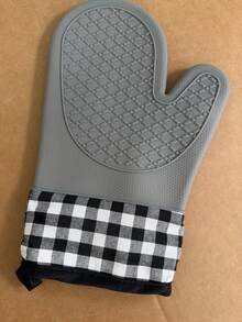 1 件格子耐热手套，厚硅胶烤箱手套，适用于厨房烘焙，耐高温，防滑且可微波