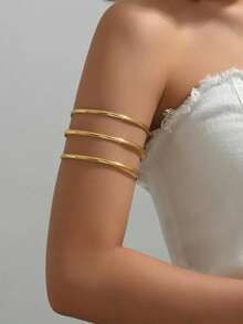 Minimalist Arm Cuff-Exaggerated Punk Arm Bracelet With Hollowed Out Multi-Layer Smooth Arm Ring