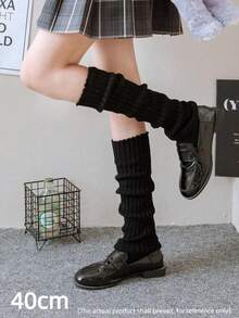 半双装女士大象罗纹针织长腿套，舒适学院风，过膝长款，适合各种日常穿着，温暖舒适