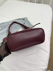 便携式女士蝴蝶结吊饰手提包，适合大学、商务、工作、通勤、高中，非常适合办公室、小学、初中、高中、工作、体育场、运动，大容量单肩包 - 酒紅色 - 查看 6