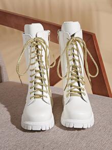 2025 New Fashion Versatile Flat Ankle Boots, Mid-Calf Boots For Girls, Teenage Riding Boots - trắng - Xem 3