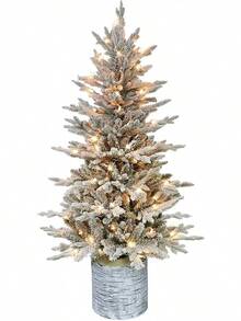Puleo International 4.5ft Pre-Lit Potted Flocked Arctic Fir Tree With 70 Lights, 419 Realistic Dense Branch Tips, Easy Setup Artificial Trees With Sturdy Metal Stand - Cây thông Bắc Cực 4,5' có 70 đèn trong suốt - Xem 12