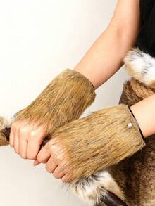 1件/2件装男女通用仿毛皮装饰仿皮腕套，蒸汽朋克铆钉臂甲，中世纪维京战士服装配饰 - A - 查看 8