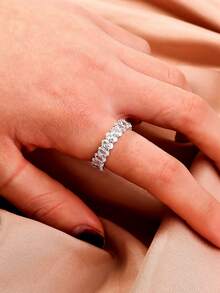 Nooxian 1 chiếc nhẫn đính đá Cubic Zirconia hình oval sang trọng sáng bóng, phụ kiện nhẫn đeo tay trang sức Hip Hop dành cho nữ - Bạc - Xem 6