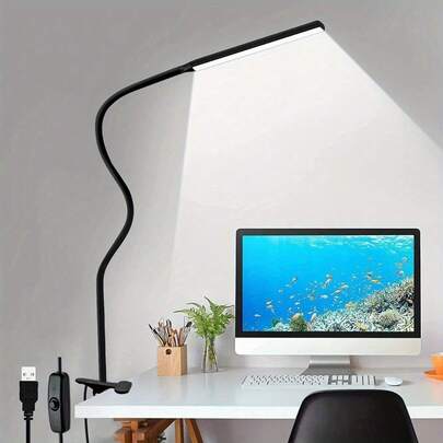 1pc LED Clip-On Reading Light – USB Plug, Flexible Neck, Portable Bed/Desk Lamp For Headboard, Computers & Night Use