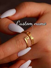 Anillo con nombre personalizado, joyería personalizada, anillo ajustable de acero inoxidable dorado/plateado, regalo de pareja - Anillo de oro modelo 9 - Ver 6