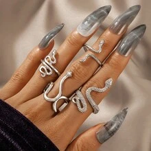 Cool And Handsome Men's Snake Pattern Ring Punk Style Snake-Shaped Animal Retro Exaggerated Four-Piece Ring Set - 18643 Bạc - Xem 2
