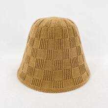 1pc, Plain-Coloured Minimalist Casual Style, Knitted Bucket Hat Featuring Check And Stripe Designs. Winter Bucket Hat, Autumn Outdoor Accessory, Unisex Casual Headwear. Winter Gear