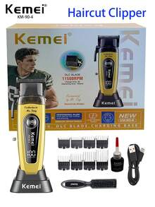 Kemei 新款电动理发器，专业理发器，无刷电机，超高速11500转/分钟，DLC涂层刀片，高品质，沙龙或家用，男士理发，生日/父亲节礼物，KM-90-4 - 金色 - 查看 14