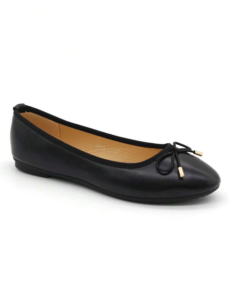 REVREAL Women's Classic Brown Ballet Flats With Bow Decor, Valentine's Day Style - Black - View 1
