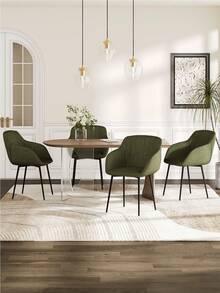 Goeurvant Contemporary Vertical-Stripe Upholstered Dining Chairs With Armrests & Metal Legs For Dining Room, Kitchen, Living Room - Set Of 2 / Set Of 4 / Set Of 6 - Grass Green - 墨綠色 - 查看 2