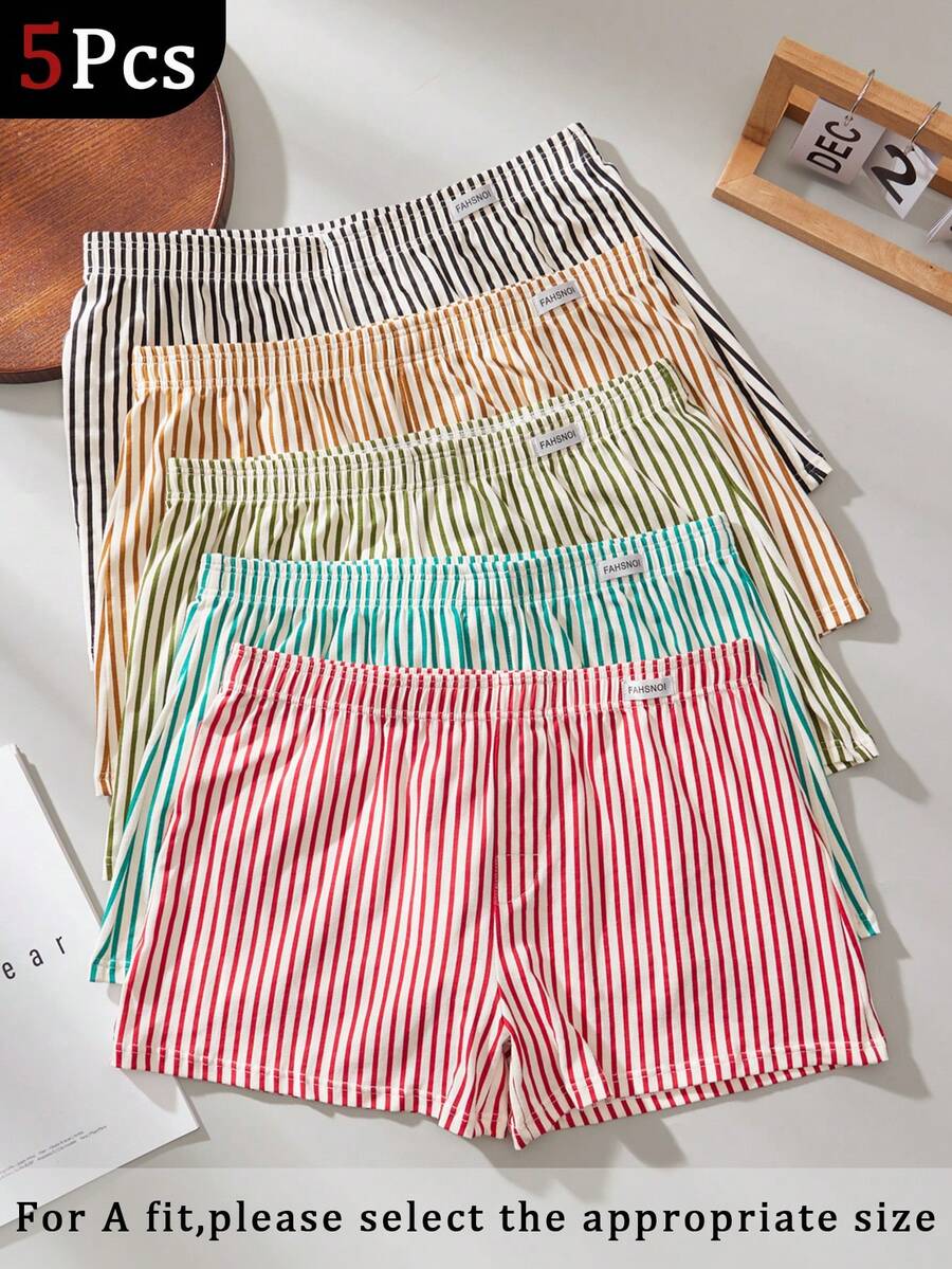 HIALEGION 5pcs/Pack Men's Underwear, Colorful Striped Contrast Color Fashion Small Logo Sports Casual Style, Minimalist Comfortable Men's Briefs - Multicolor - View 1