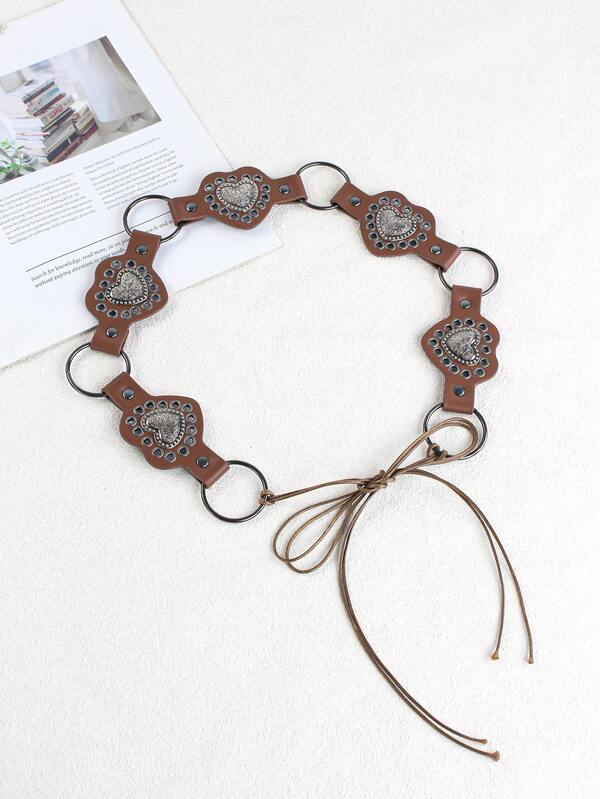 1 Piece Of Heart-Engraved Eyelet, Bohemian Style Women's Belt, Adjustable Size, Decorative Vintage Design Fashion Belt, Suitable For Dresses, Perfect For Spring/Summer/Autumn, Halloween