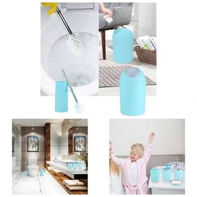 Decorative 6 - Piece Bathroom Accessories Set, Plastic Bath Ensemble With Lotion Bottle, Toothbrush Holder, Tooth Mug, Soap Dish, Toilet Brush, Trash Can