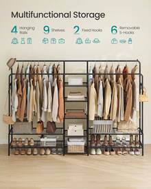 Clothes Rack, Metal Open Waedrobe, Coat Rack With 9 Shelves, Hanging Rods, Hooks, Black - Black - View 2