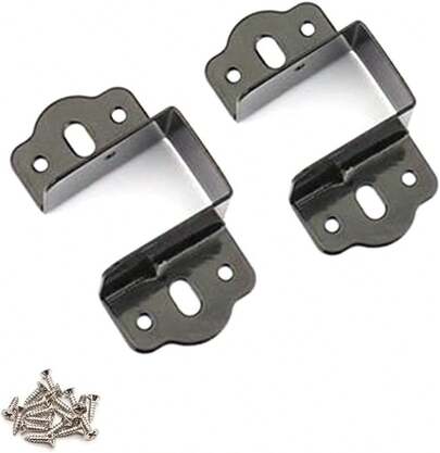 Bed Rail Fittings Bed Hinge Bed Frame Hardware,1.6 Bed Rail Brackets Connecting To Wood, Headboards And Foot-Boards (2PCS) Screws Included (Black)