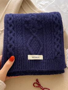 Nuevo bufanda de otoño/invierno para mujer, cuello de lana 100% tejido, estilo coreano retro acogedor - Azul Marino - Ver 2