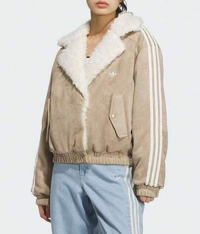  adidas originals RS W 限定舒適條紋保暖舒適休閒寬鬆運動棉服 女款 卡其棕