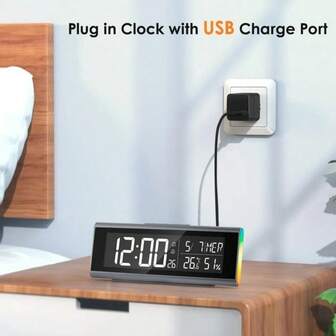 1pc LED Modern Multifunctional Digital Alarm Clock Ambient Light With Adjustable Brightness, Date Display, Rectangular Design - Suitable For Home Decor, Room Decor, Bedroom Decor, Digital Clock, Gift For Birthday, Graduation