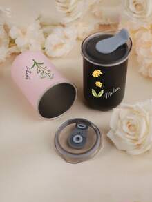 1个定制花卉图案不锈钢旅行杯，定制不锈钢漱口杯，300毫升个性化姓名不锈钢牛奶杯，不锈钢保温杯，双层隔热咖啡杯（可定制姓名），冷饮杯，U型咖啡杯，优雅雾面处理，双层真空密封杯 - 多色 - 查看 2