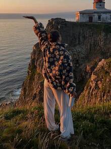 Fashion Y2K Clothes Zipper Hoodies Yellow Sweatshirts Long Sleeve Floral Pullover For Women Blouse Winter Ladies Top Knit Sweater Christmas Clothing - Yellow - View 7