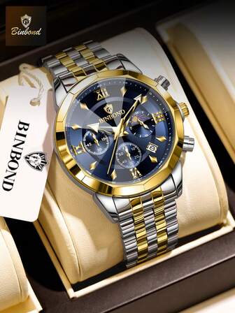 BINBOND Quality Men Watch Luxury High Man Quartz Wristwatch Waterproof Luminous Date Stainless Steel Men's Watches Casual Clock