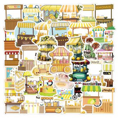 柠檬水摊贴纸，可用于装饰文具、水瓶、行李箱、滑板、吉他、DIY剪贴簿材料