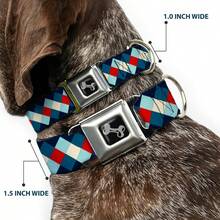 BuckleDown Diamond Plaid BluesKhakiRed Pet Dog Collar Bone Wide Medium1623