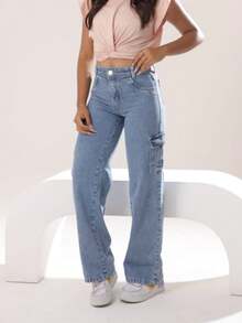 GL Kids Luxury Plain Cargo Pants For Girls And Teens - Medium Wash - View 2