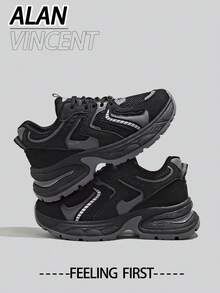 Giày thể thao nữ Alan Vincent [Dòng giày thể thao thành phố] màu đen, giày thể thao đế dày mới năm 2025, giày chạy bộ thoải mái và thời trang, giày thể thao thường ngày tăng chiều cao, giày ngoài trời cho nữ, giày nữ, lưới thoáng khí. - màu đen - Xem 7