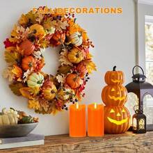 Flameless Candles Lights, Set Of 2 6x3 Pine Bark Flickering Candles With Remote Timer, Dimmable Pillar Candles Operated, Real Wax Candles Wedding Party Home Decor Orange