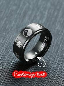 1pc Minimalist Stainless Steel Yin Yang Bagua Rotatable Black Ring, Personalized Jewelry Accessory